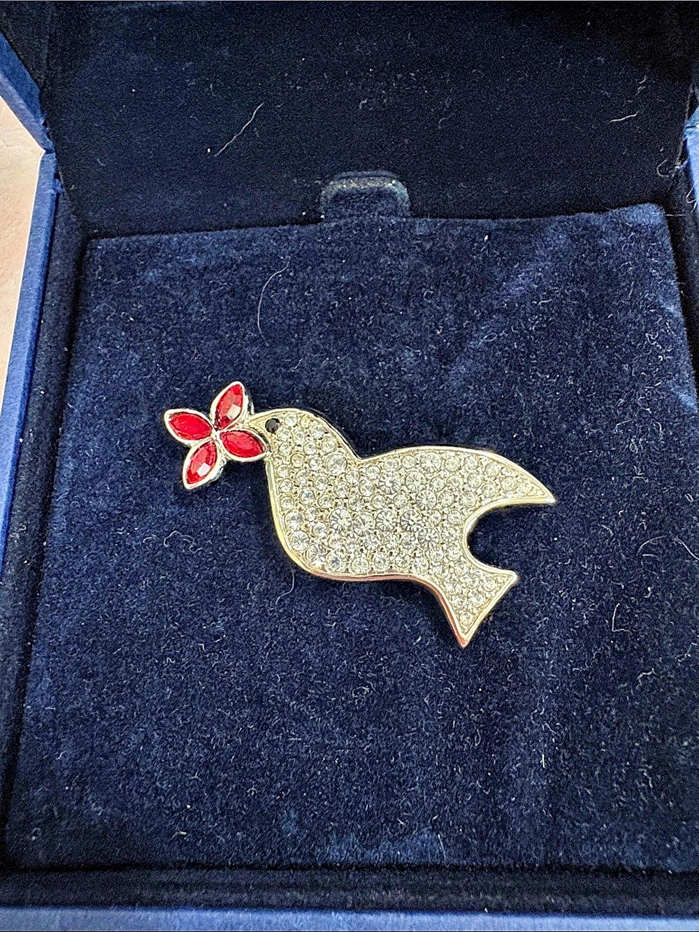 Swarovski Siam Dove of Peace Brooch Silver & Red
